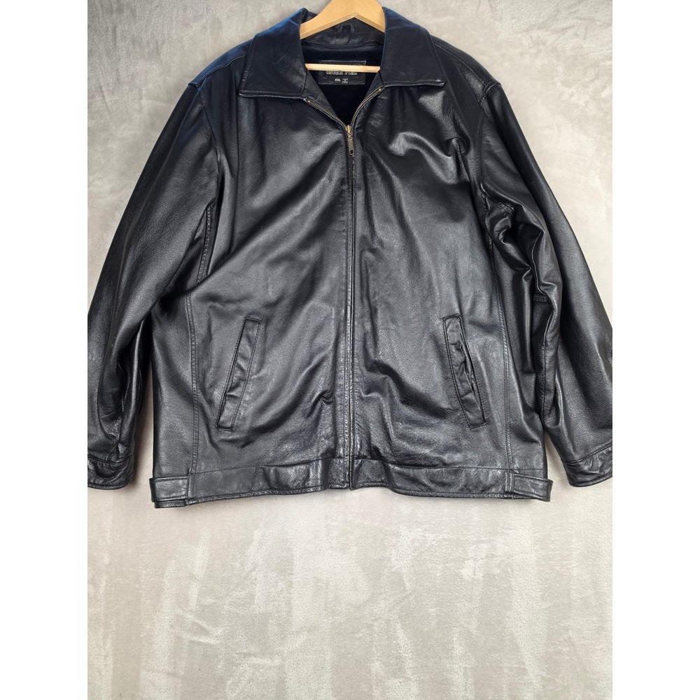Oscar Piel Leather Jacket Mens XXL Black Faux Fur Removable Liner Zip Bomber